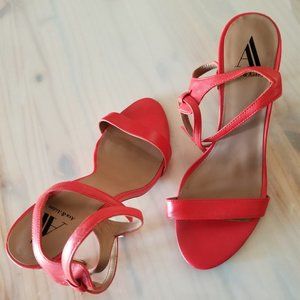 Ava & Aide Strapped high heel sandals, red-orange, size 9M